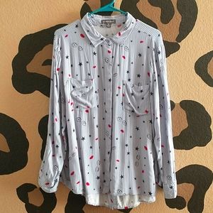 Alexander Jordan Striped Print Button Down Blouse